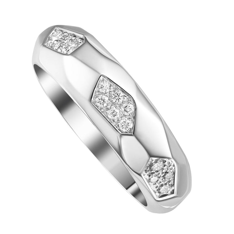 Faceted band with diamonds - narrow